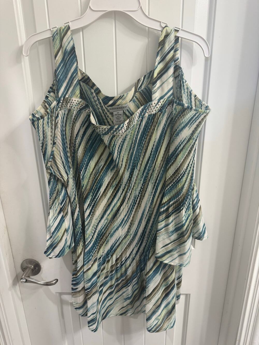 Catherines Plus Size 2X Blue/Green Cold Shoulder Top